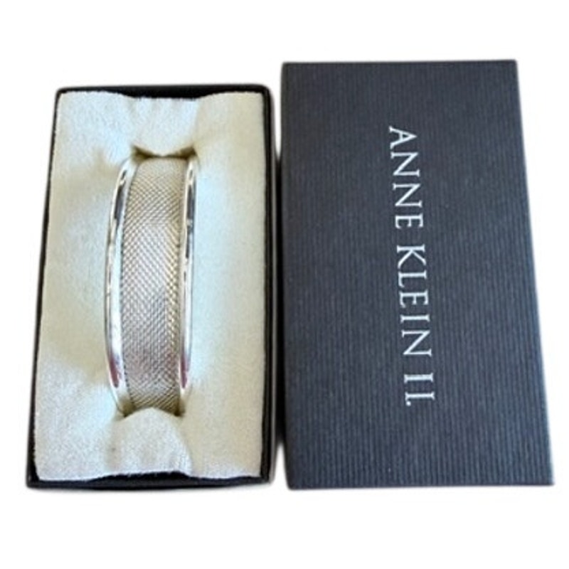Anne Klein Ii Silver Tone Mesh Cuff Bracelet Hinged Open Bangle Nib